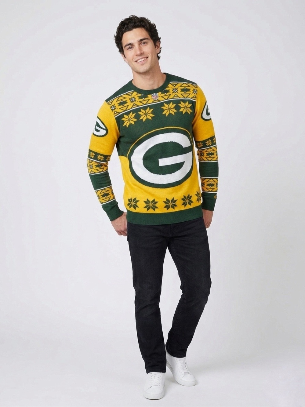 152 NFL Men's Green Bay Packers Big Logo Ugly Crew Neck Sweater, Large
